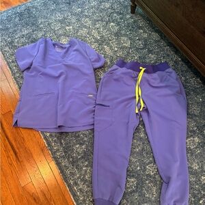 Figs Women's Purple Jogger Set with Yellow Accents